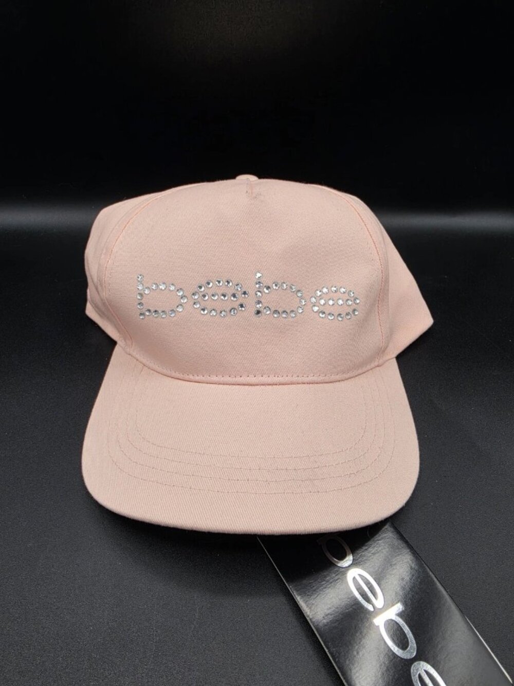 BEBE Hat Cap Womens Adjustable Pink Spell Out Embellished Rhinestone NWT